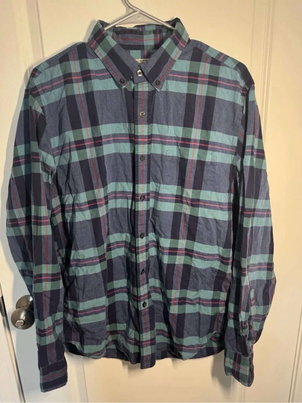 J. Crew Plaid Button-Down Shirt in Navy, Teal and Burgundy